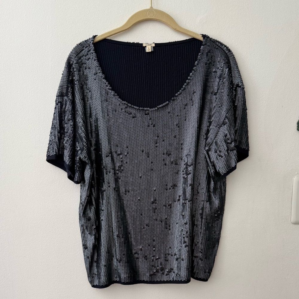 J. Crew Navy Sequin Top